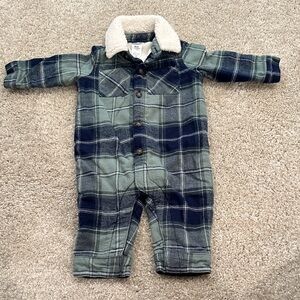 Carter's Green and Blue Plaid Jumpsuit with Sherpa Collar